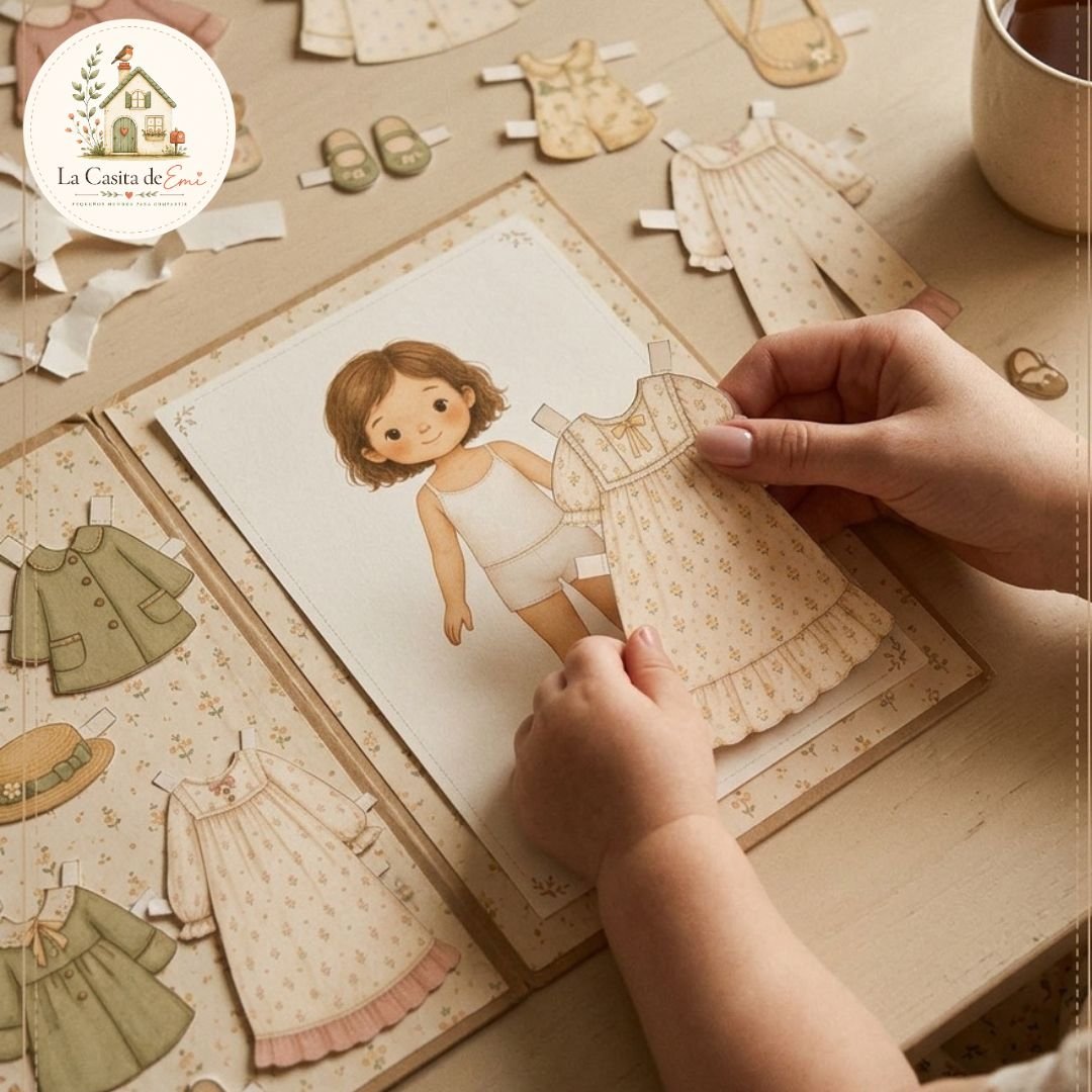 Muñecos de papel con vestuarios, accesorios y elementos imprimibles para jugar